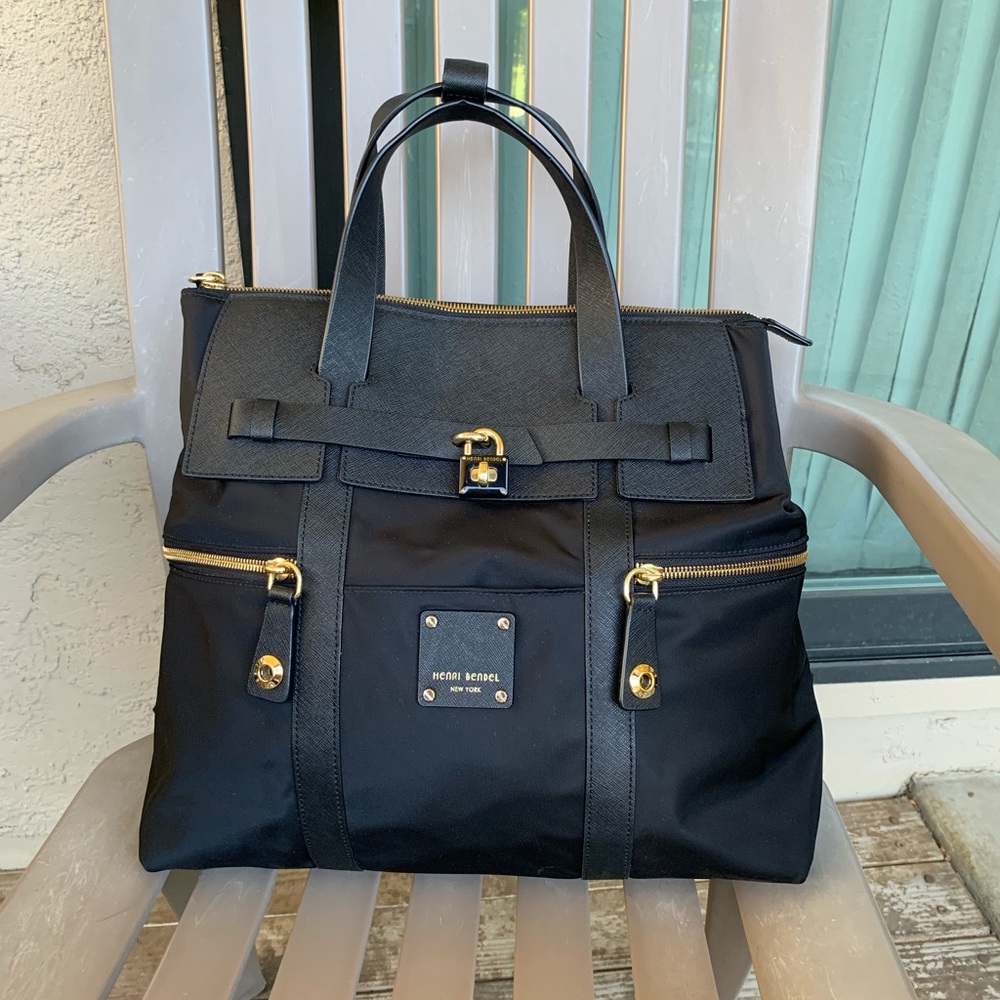 Henri Bendel black jetsetter bpack purse bag.